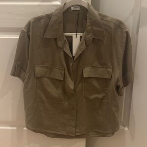 Babaton Olive Green Short Sleeve Button-Down Shirt